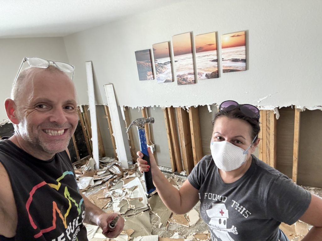 Removing Drywall in our home to allow it to dry out, following the storm surge caused by hurricane helene in Redington Beach.