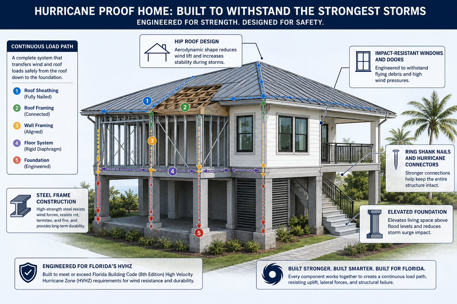 Hurricane Proof Homes in FL: What Actually Works (2026 Guide) 3 Hurricane-proof home design diagram