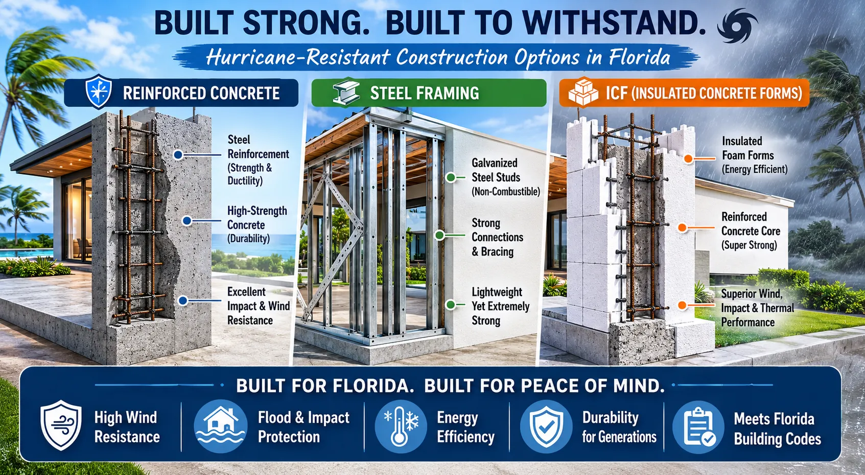 What materials are recommended for hurricane-proof home construction in Florida? 2 Hurricane-resistant construction options in Florida