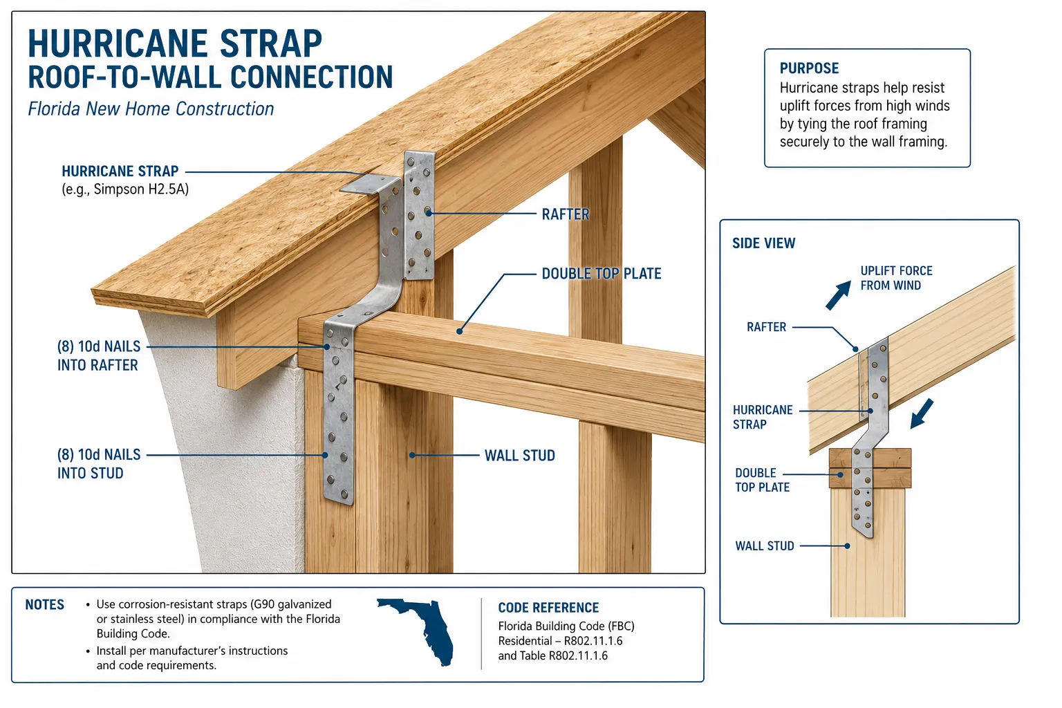 Hurricane strap roof connection diagram