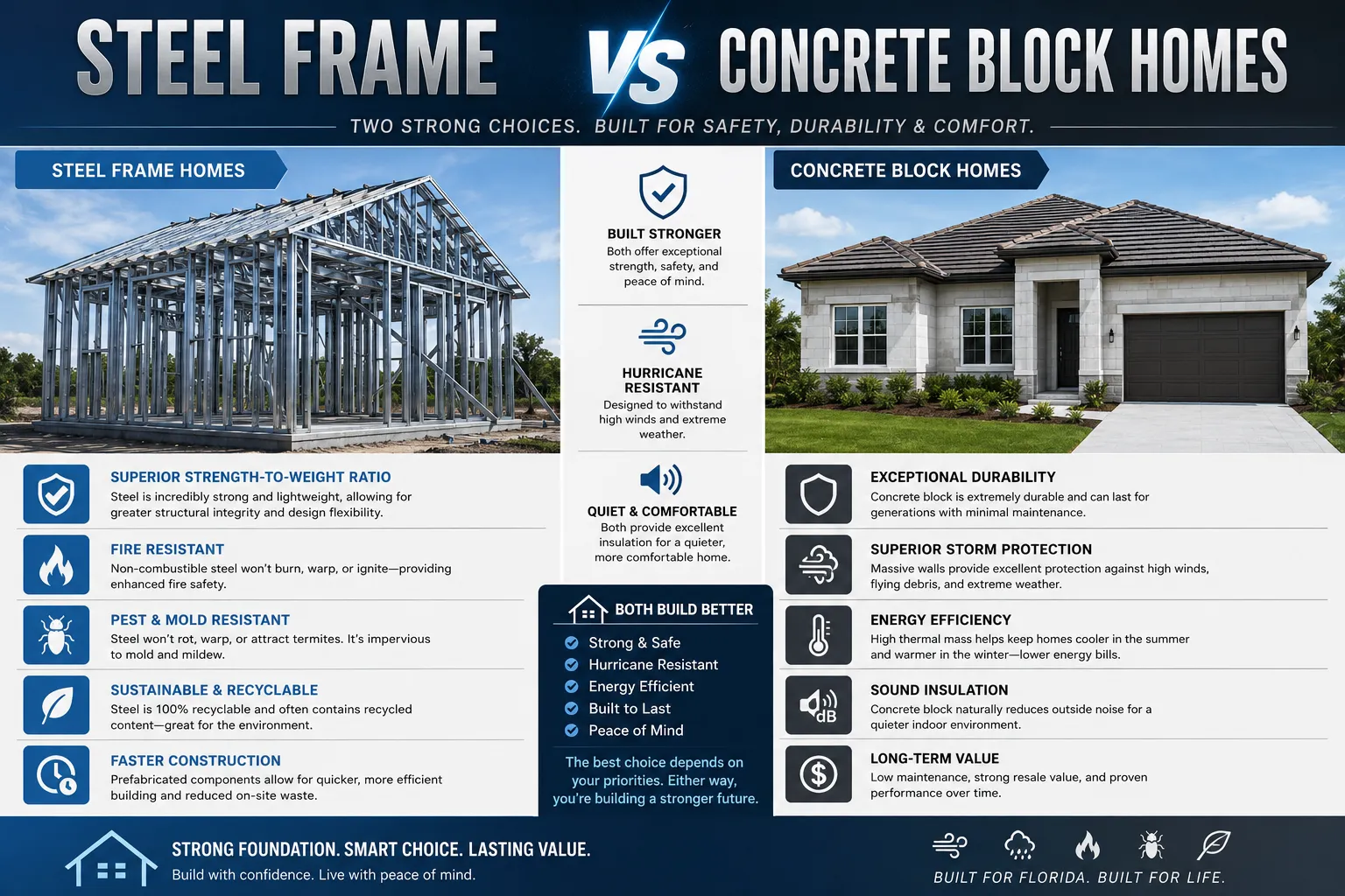 Steel Frame vs Concrete Block Homes